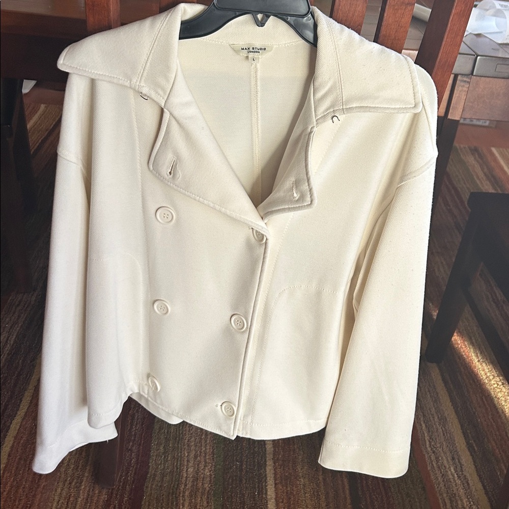 Max Studio London Ivory Double Breasted Textured Blazer Size L
